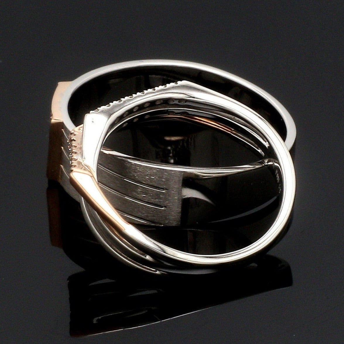 Parallel Paths Platinum Couple Rings with Rose Gold & Diamonds JL PT 966