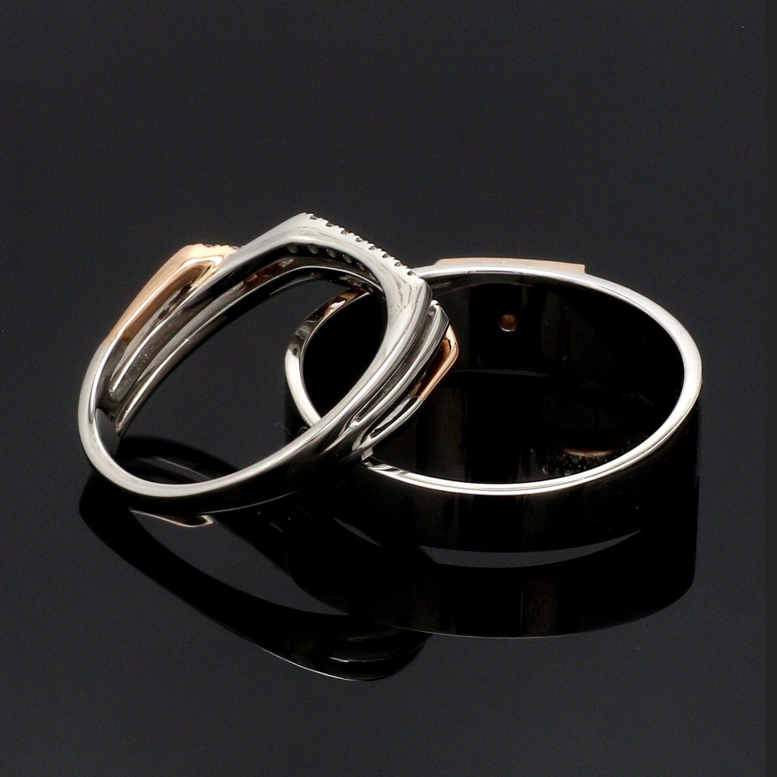 Parallel Paths Platinum Couple Rings with Rose Gold & Diamonds JL PT 966