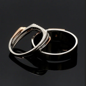 Parallel Paths Platinum Couple Rings with Rose Gold & Diamonds JL PT 966