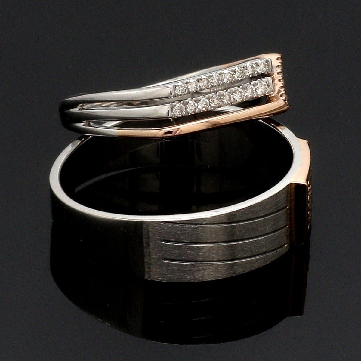 Parallel Paths Platinum Couple Rings with Rose Gold & Diamonds JL PT 966