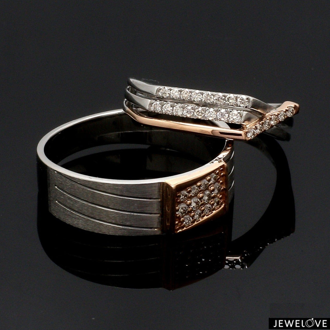 Parallel Paths Platinum Couple Rings with Rose Gold & Diamonds JL PT 966