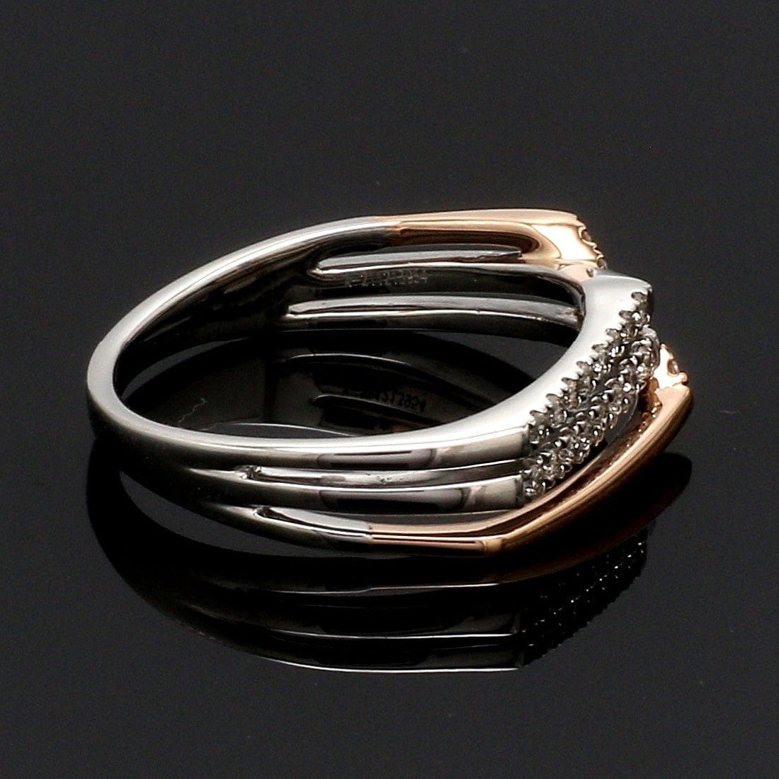 Parallel Paths Platinum Couple Rings with Rose Gold & Diamonds JL PT 966