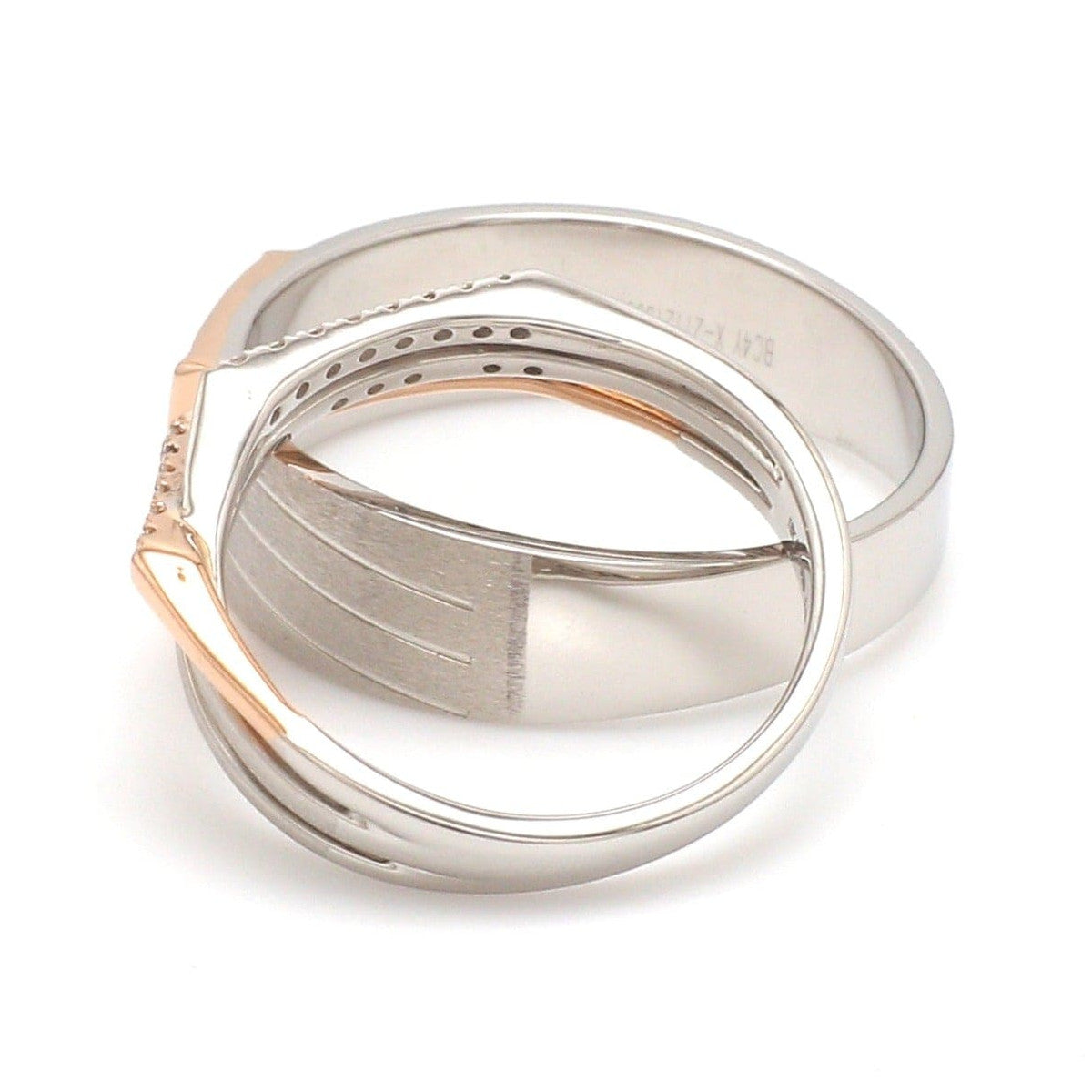 Parallel Paths Platinum Couple Rings with Rose Gold & Diamonds JL PT 966