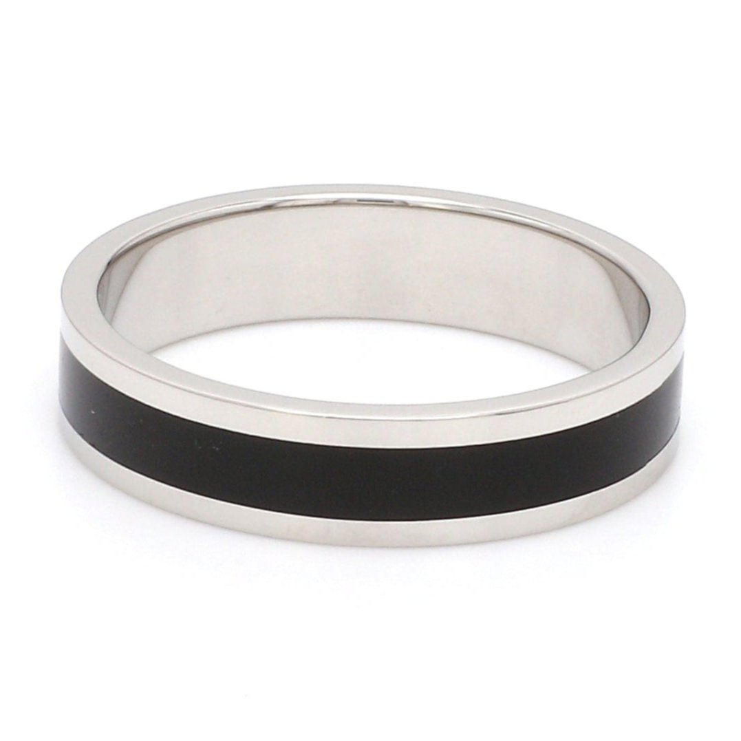 Plain Platinum Ring with Black Enamel for Men JL PT 1118