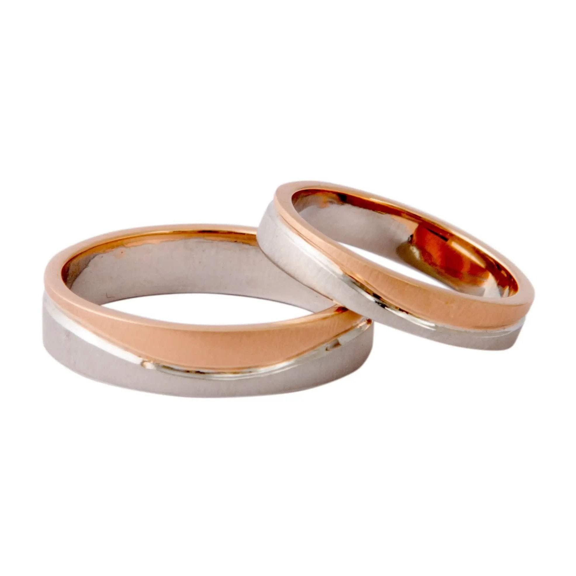 Plain Platinum & Rose Gold Couple Rings with a Wave JL PT 403