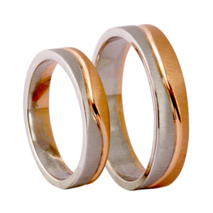 Plain Platinum & Rose Gold Couple Rings with a Wave JL PT 403