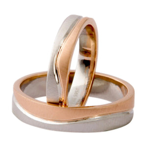 Plain Platinum & Rose Gold Couple Rings with a Wave JL PT 403