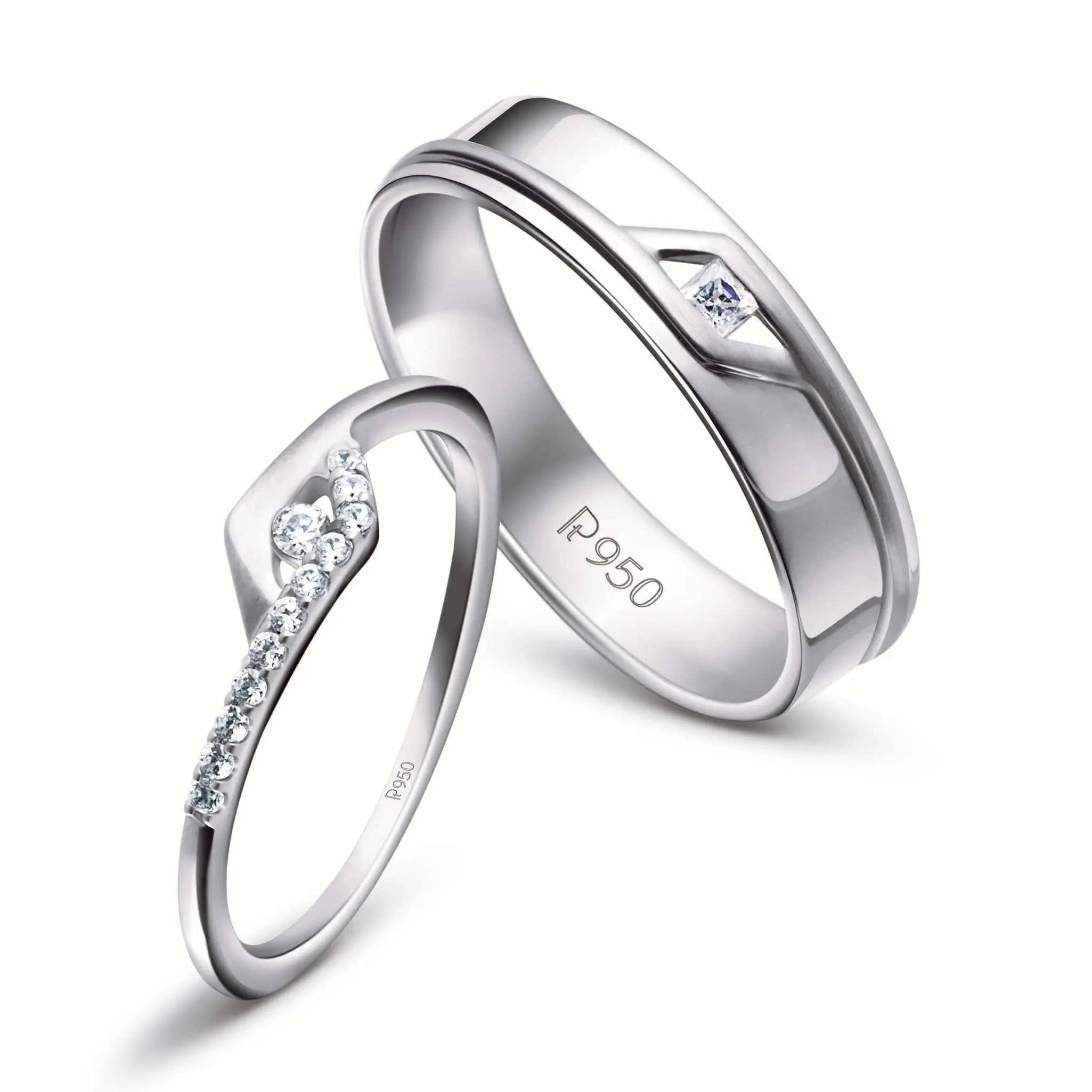 Platinum Couple Rings with Princess Cut Diamond JL PT 454