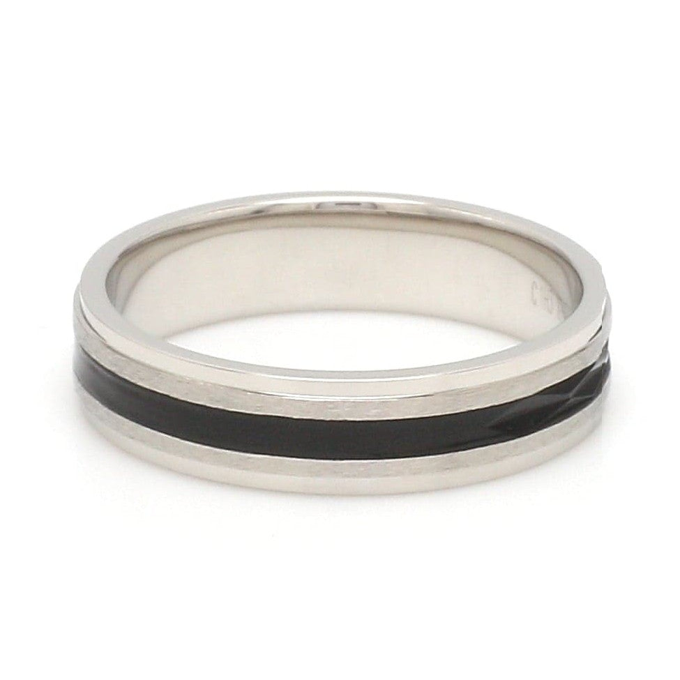 Platinum Couple Unisex Ring with Black Line Ceramic JL PT 1328