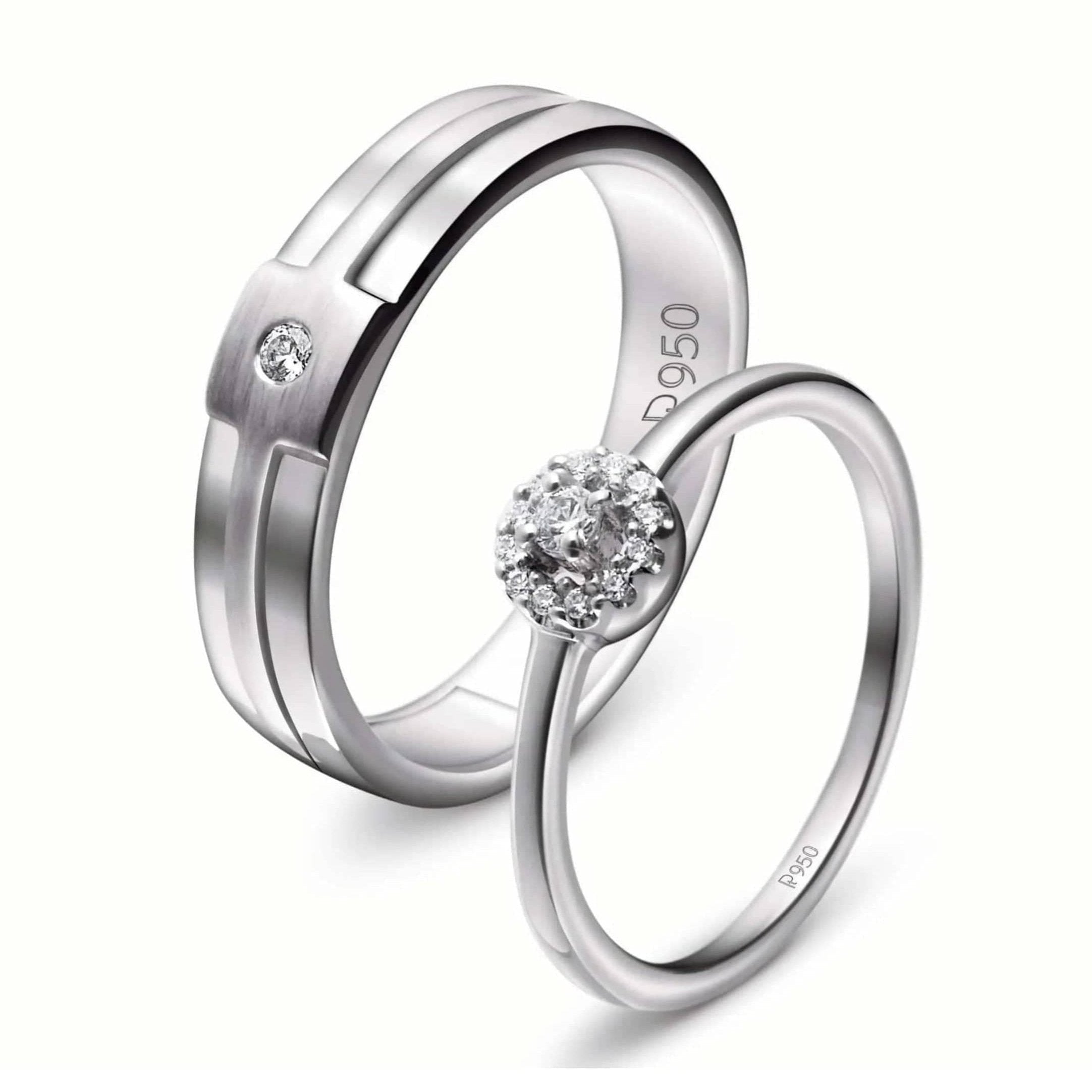 Platinum Engagement Couple Rings with Diamonds JL PT 456