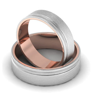 Platinum Love Bands with a Single Groove & Rose Gold Base JL PT 643