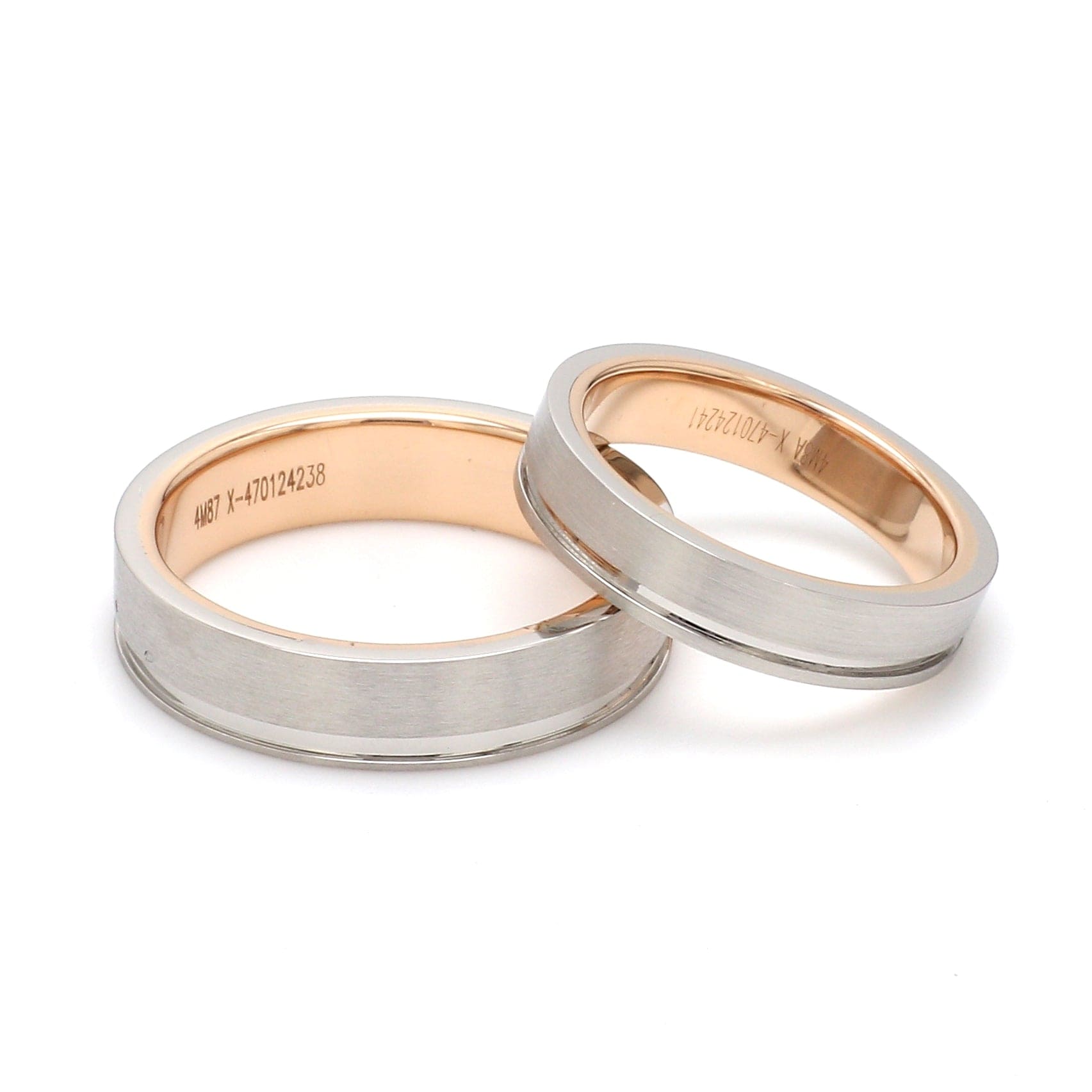 Platinum Love Bands with a Single Groove & Rose Gold Base JL PT 643