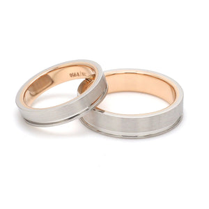 Platinum Love Bands with a Single Groove & Rose Gold Base JL PT 643