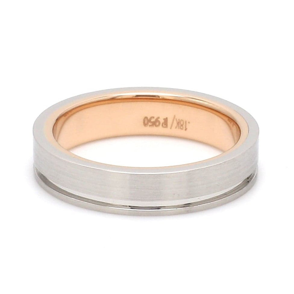 Platinum Love Bands with a Single Groove & Rose Gold Base JL PT 643