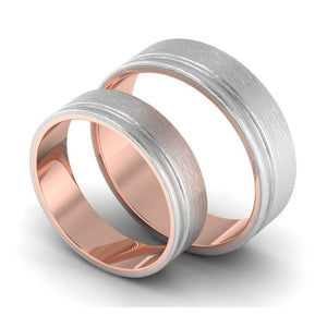 Platinum Love Bands with a Single Groove & Rose Gold Base JL PT 643