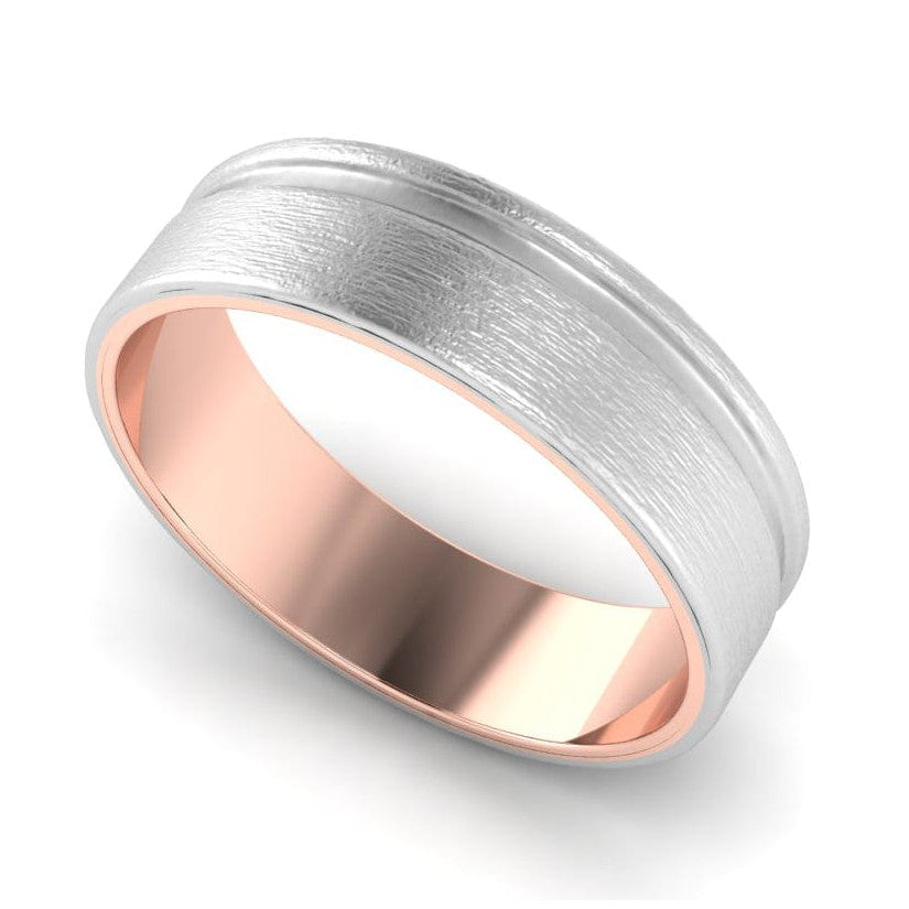 Platinum Love Bands with a Single Groove & Rose Gold Base JL PT 643