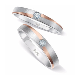 Platinum Love Bands with a Touch of Rose Gold and Single Diamonds JL PT 902