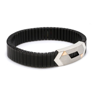 Platinum & Rose Gold Black Band Bracelet for Men - Flexible  JL PTB 1088