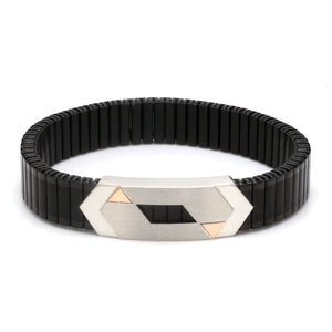 Platinum & Rose Gold Black Band Bracelet for Men - Flexible  JL PTB 1088