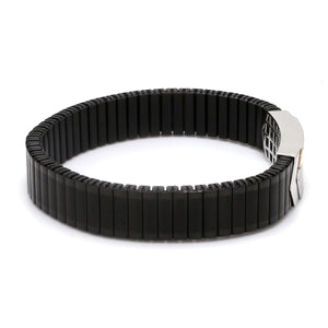 Platinum & Rose Gold Black Band Bracelet for Men - Flexible  JL PTB 1088