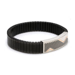 Load image into Gallery viewer, Platinum &amp; Rose Gold Black Band Bracelet for Men - Flexible JL PTB 1089
