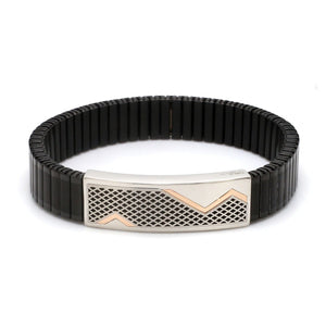 Platinum & Rose Gold Black Band Bracelet for Men - Flexible JL PTB 1089