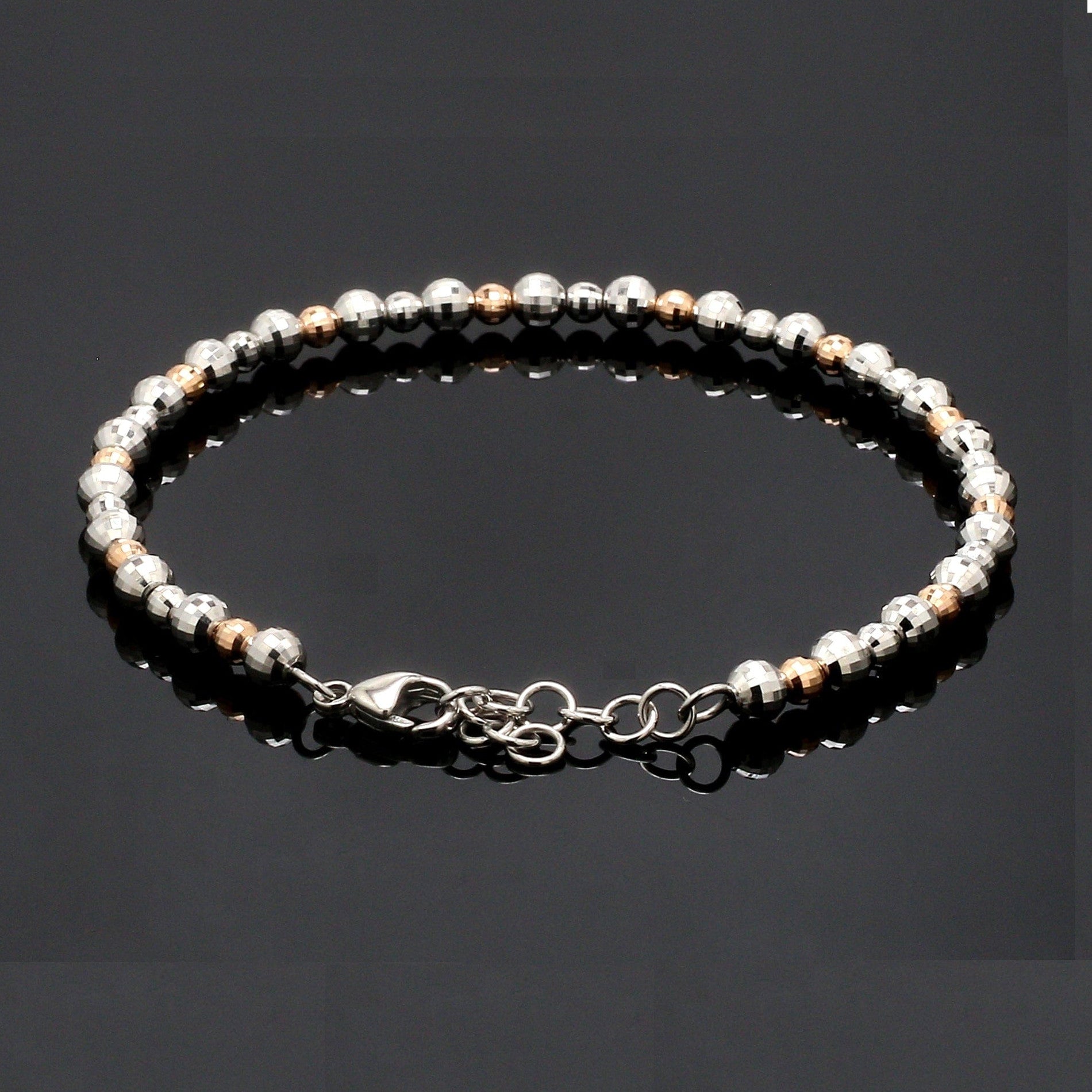 Platinum Rose Gold Bracelet with Diamond Cut Balls for Women JL PTB 1200