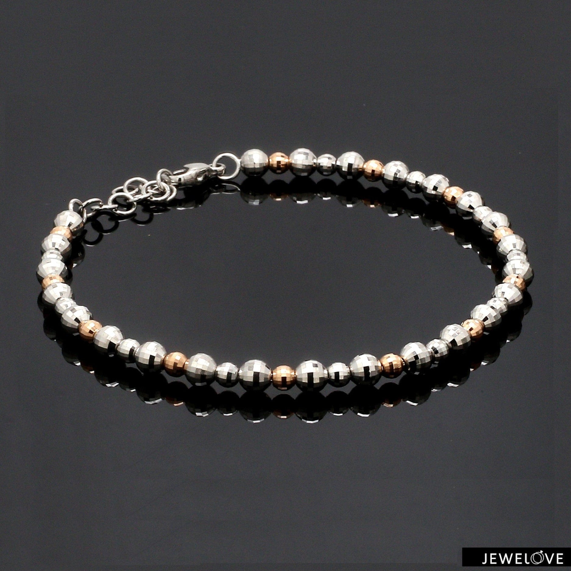 Platinum Rose Gold Bracelet with Diamond Cut Balls for Women JL PTB 1200