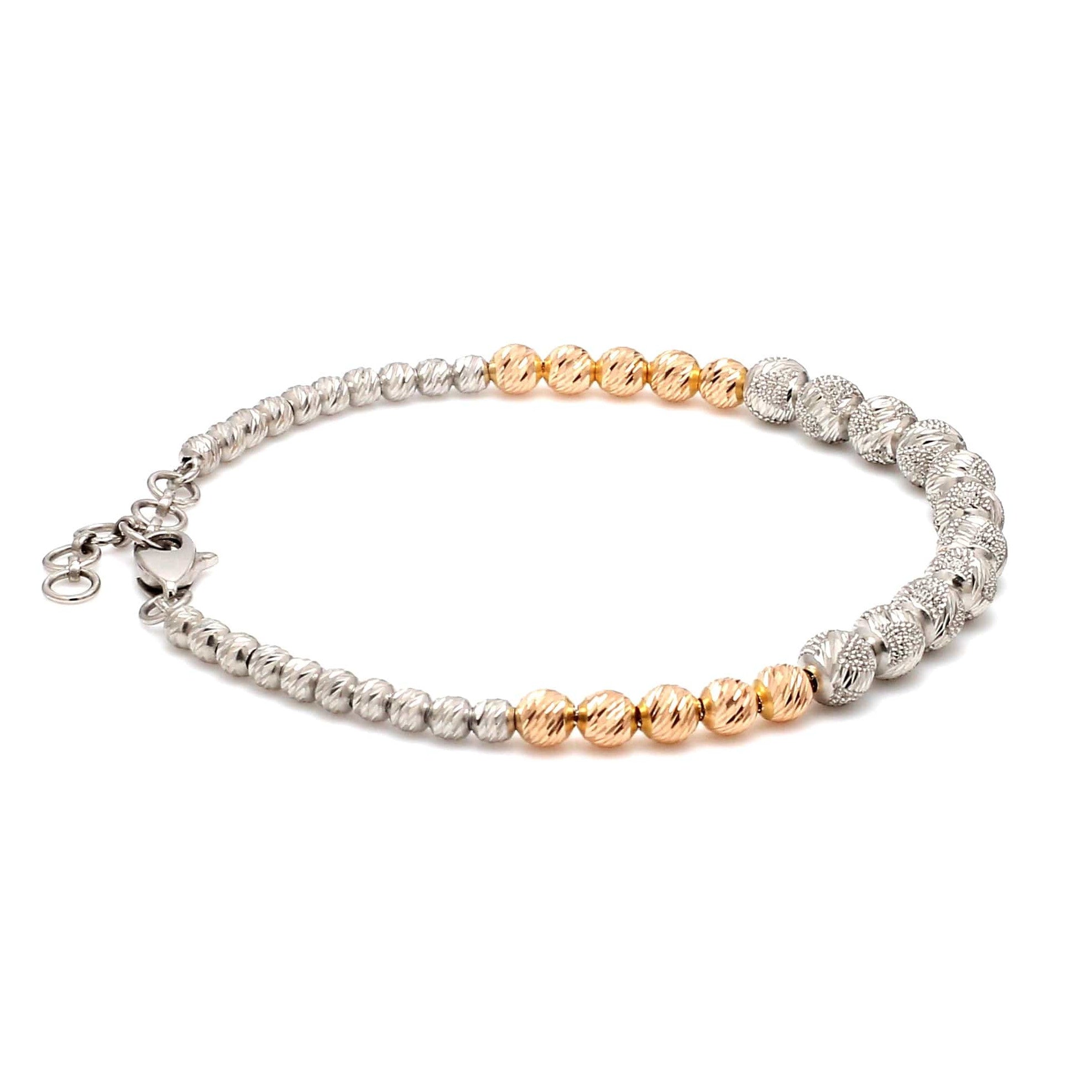 Platinum Rose Gold Bracelet with Diamond Cut Balls for Women JL PTB 1210