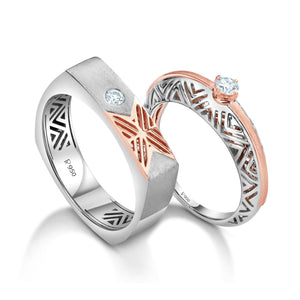 Platinum & Rose Gold Couple Rings with Single Diamonds JL PT 952