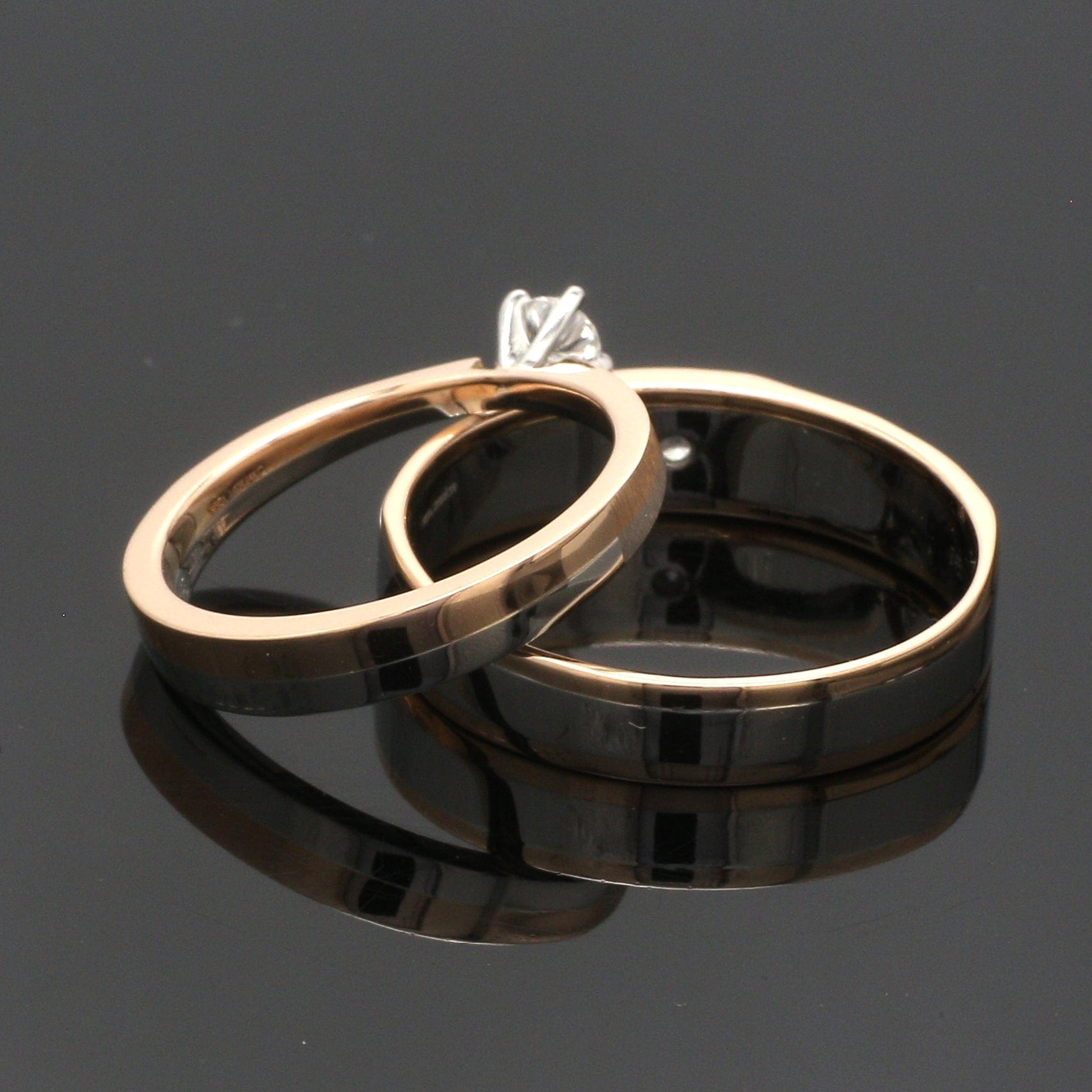 Platinum & Rose Gold Couple Rings with Solitaires JL PT 901