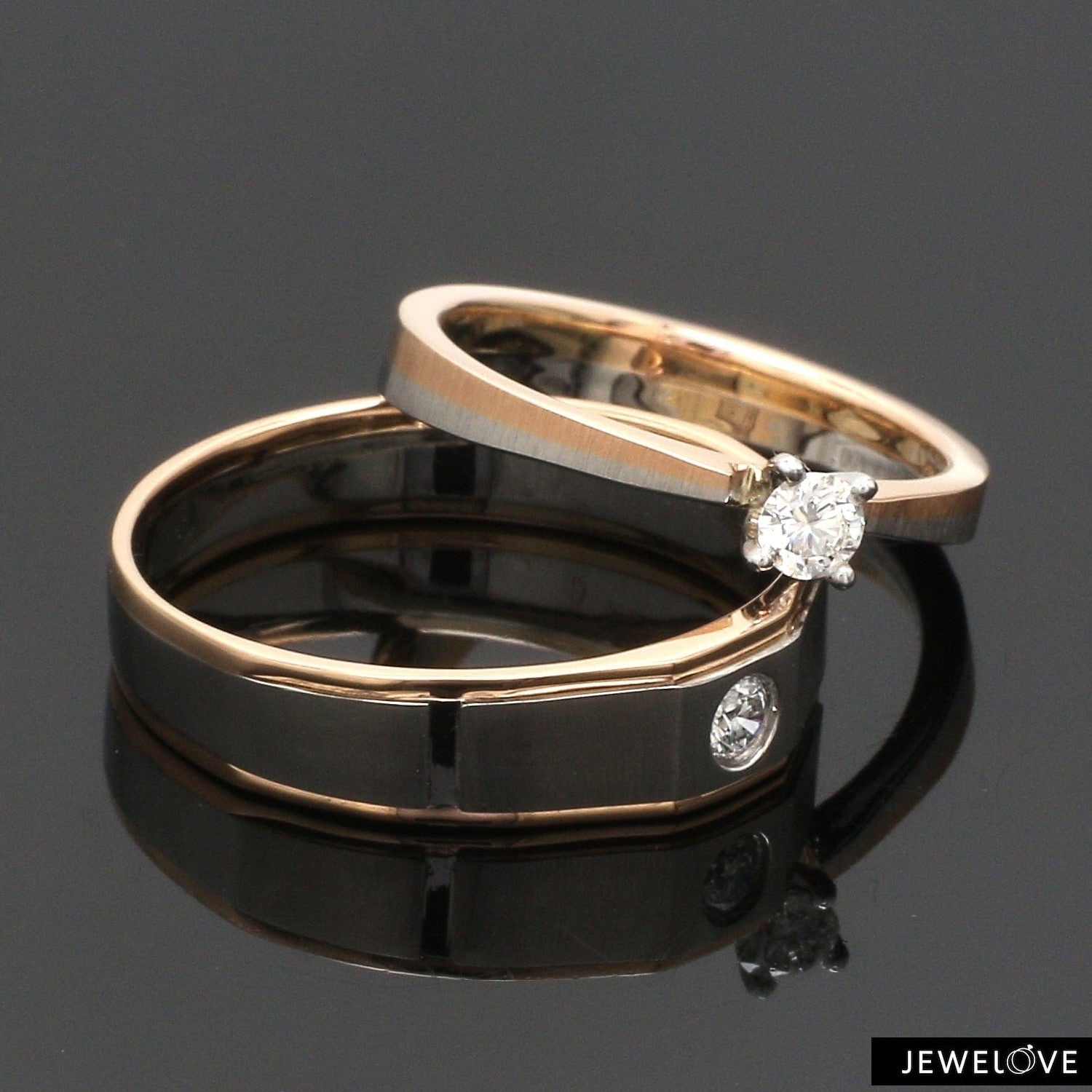 Platinum & Rose Gold Couple Rings with Solitaires JL PT 901