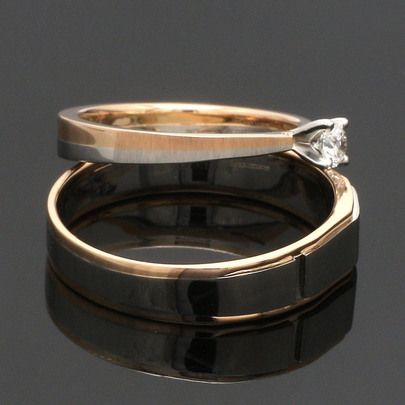 Platinum & Rose Gold Couple Rings with Solitaires JL PT 901