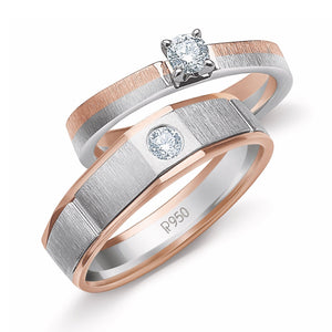 Platinum & Rose Gold Couple Rings with Solitaires JL PT 901