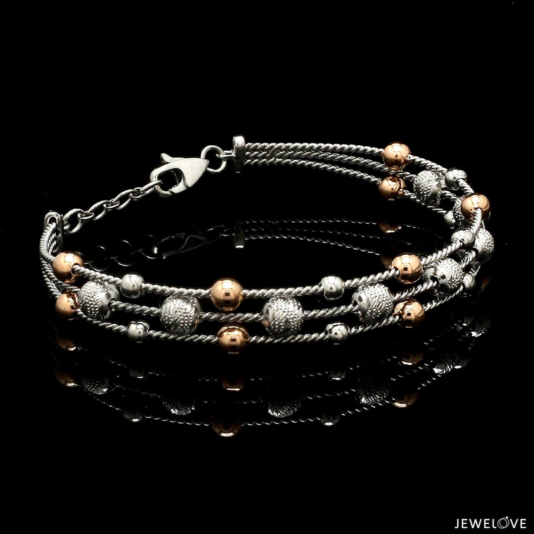 Platinum & Rose Gold Diamond Cut Balls Bracelet for Women JL PTB 1207