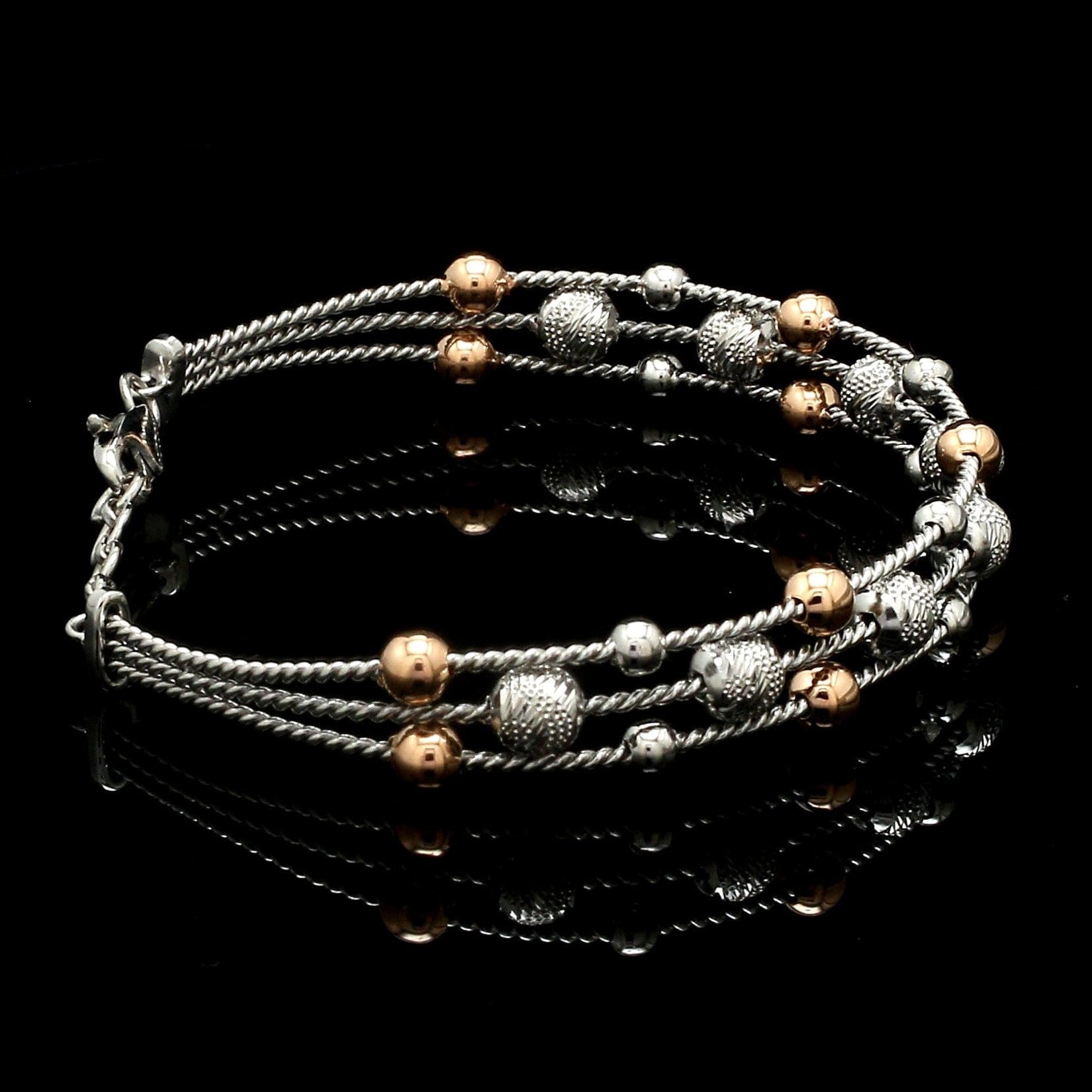 Platinum & Rose Gold Diamond Cut Balls Bracelet for Women JL PTB 1207