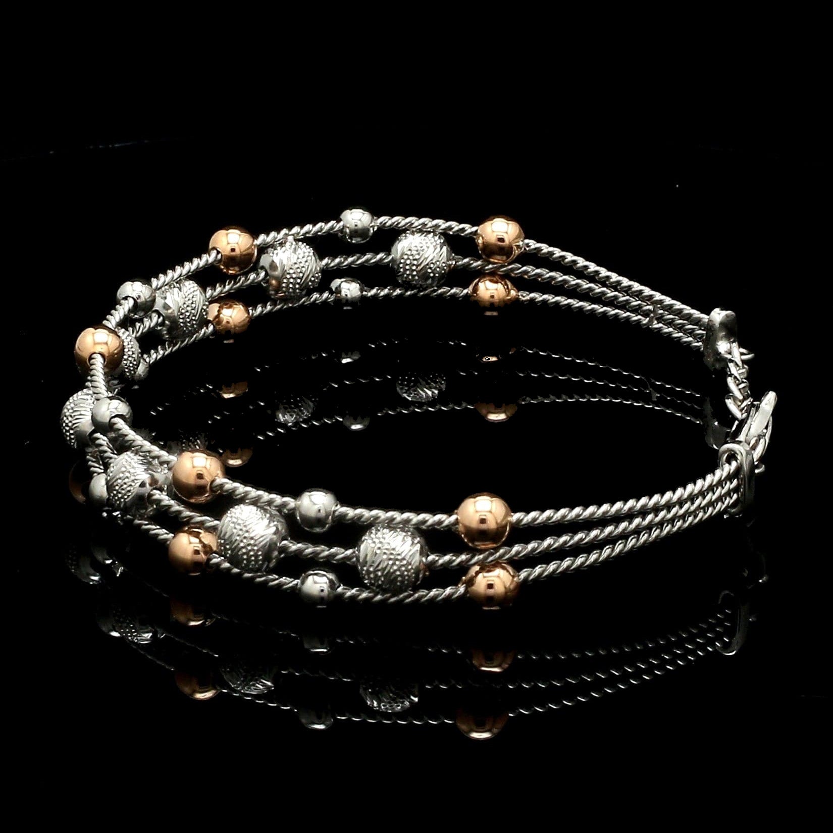 Platinum & Rose Gold Diamond Cut Balls Bracelet for Women JL PTB 1207