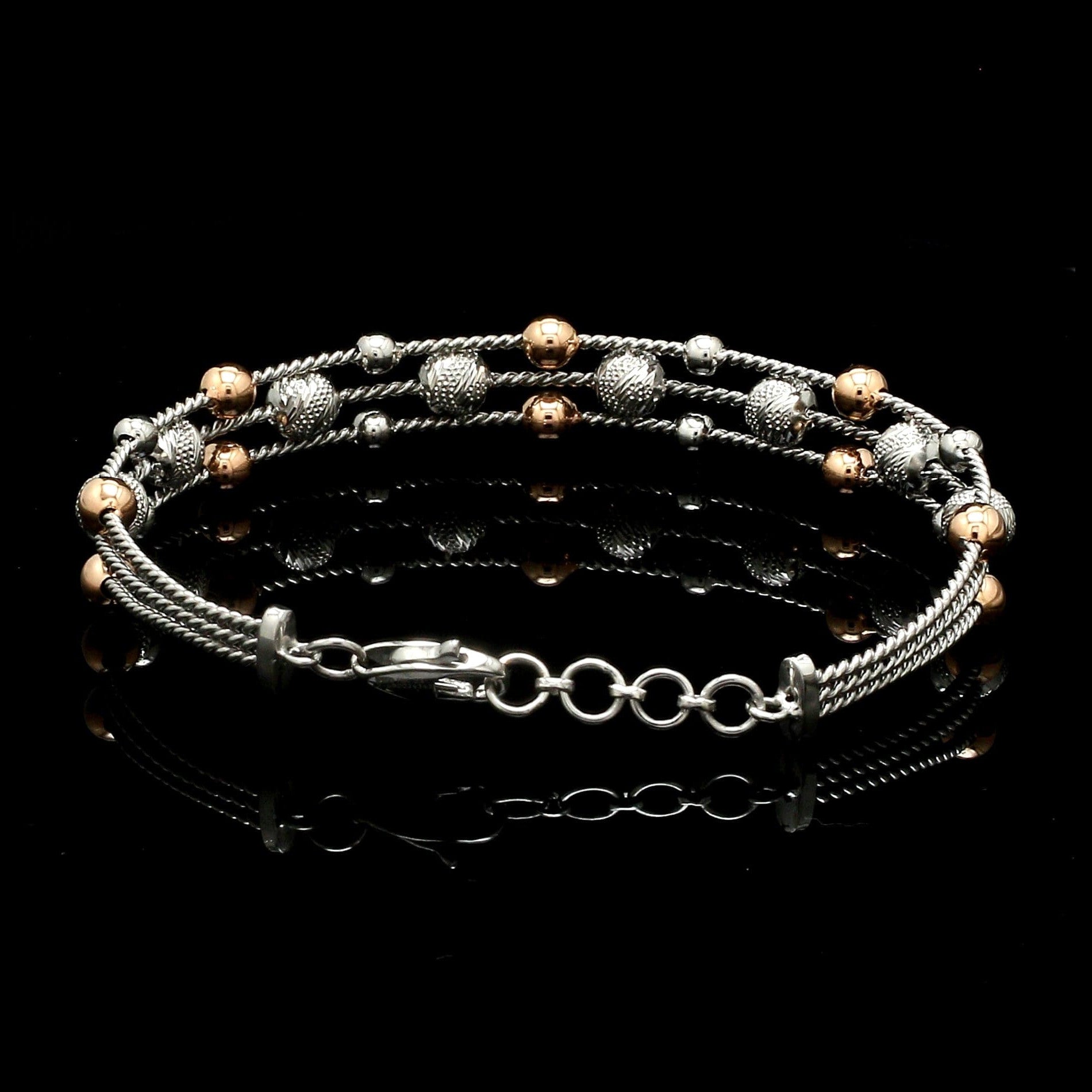 Platinum & Rose Gold Diamond Cut Balls Bracelet for Women JL PTB 1207