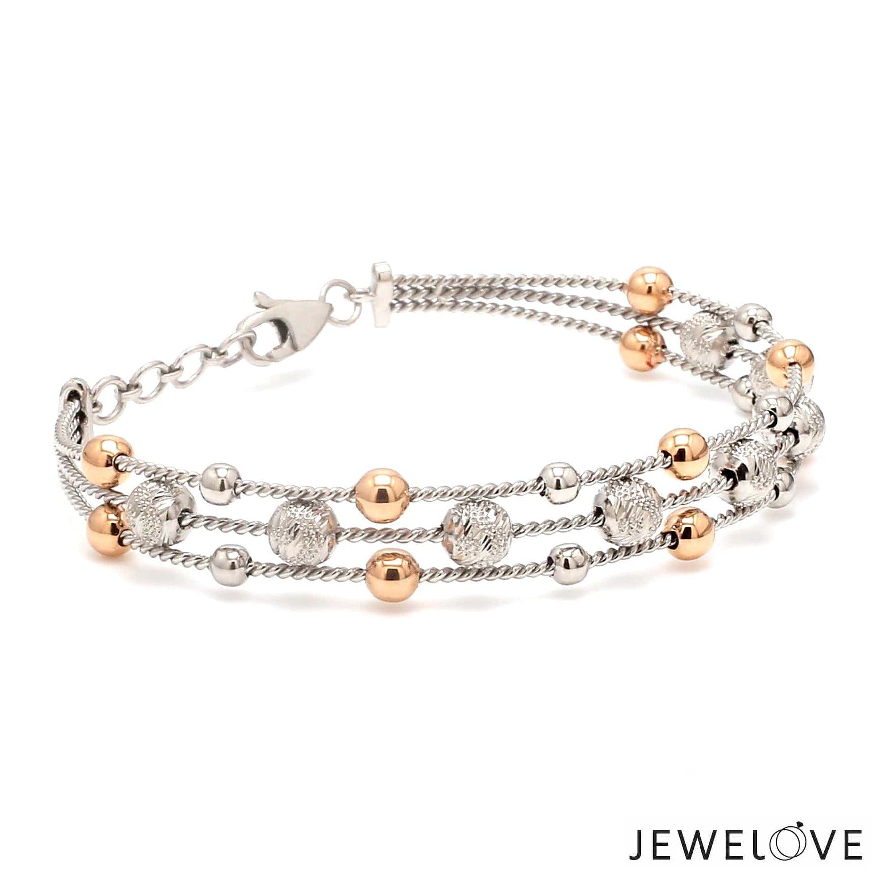 Platinum & Rose Gold Diamond Cut Balls Bracelet for Women JL PTB 1207