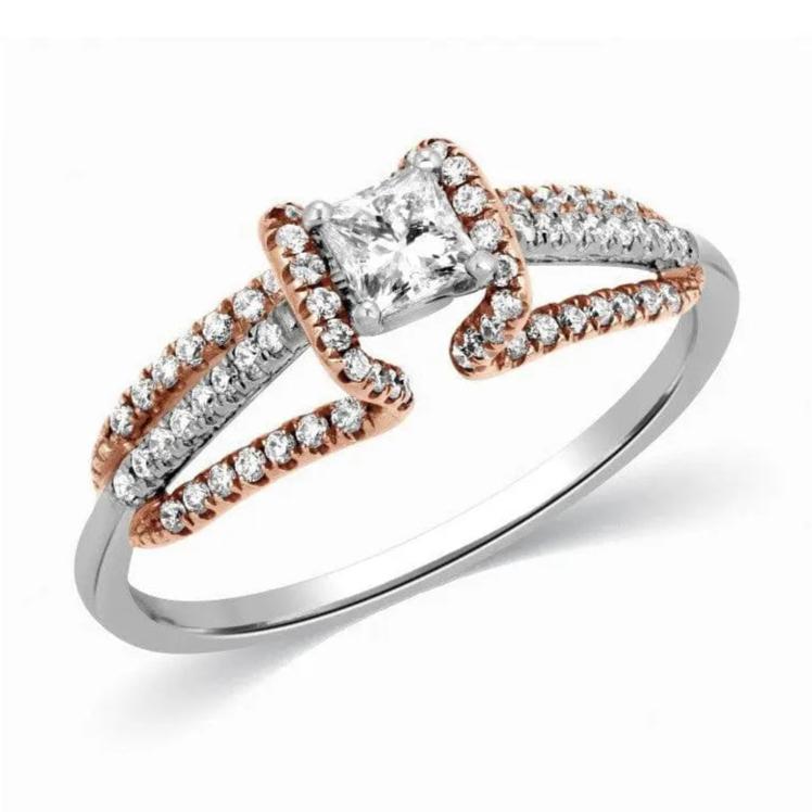 Platinum & Rose Gold Engagement Ring with Princess Cut Solitaire JL PT 288