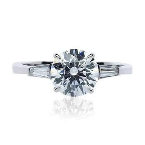 Platinum Solitaire Engagement Ring with Baguette Accents JL PT 265-A