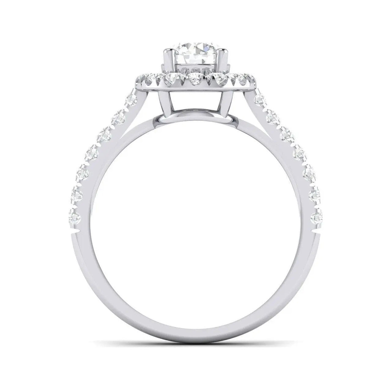 Platinum Solitaire Halo Engagement Ring with Diamond Shank JL PT 465