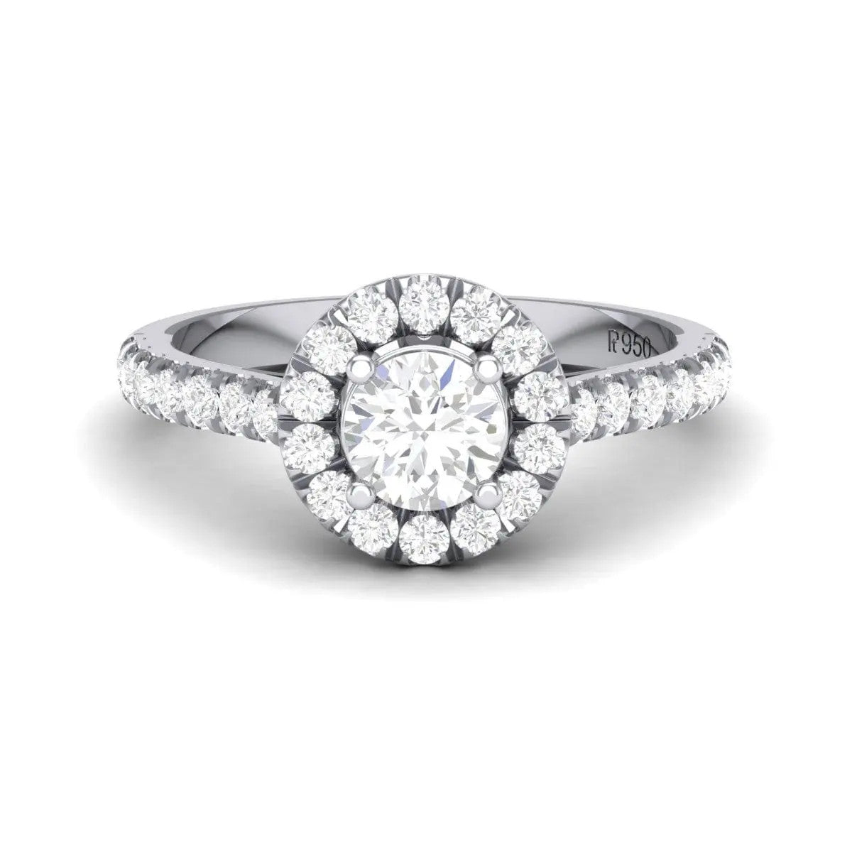 Platinum Solitaire Halo Engagement Ring with Diamond Shank JL PT 465