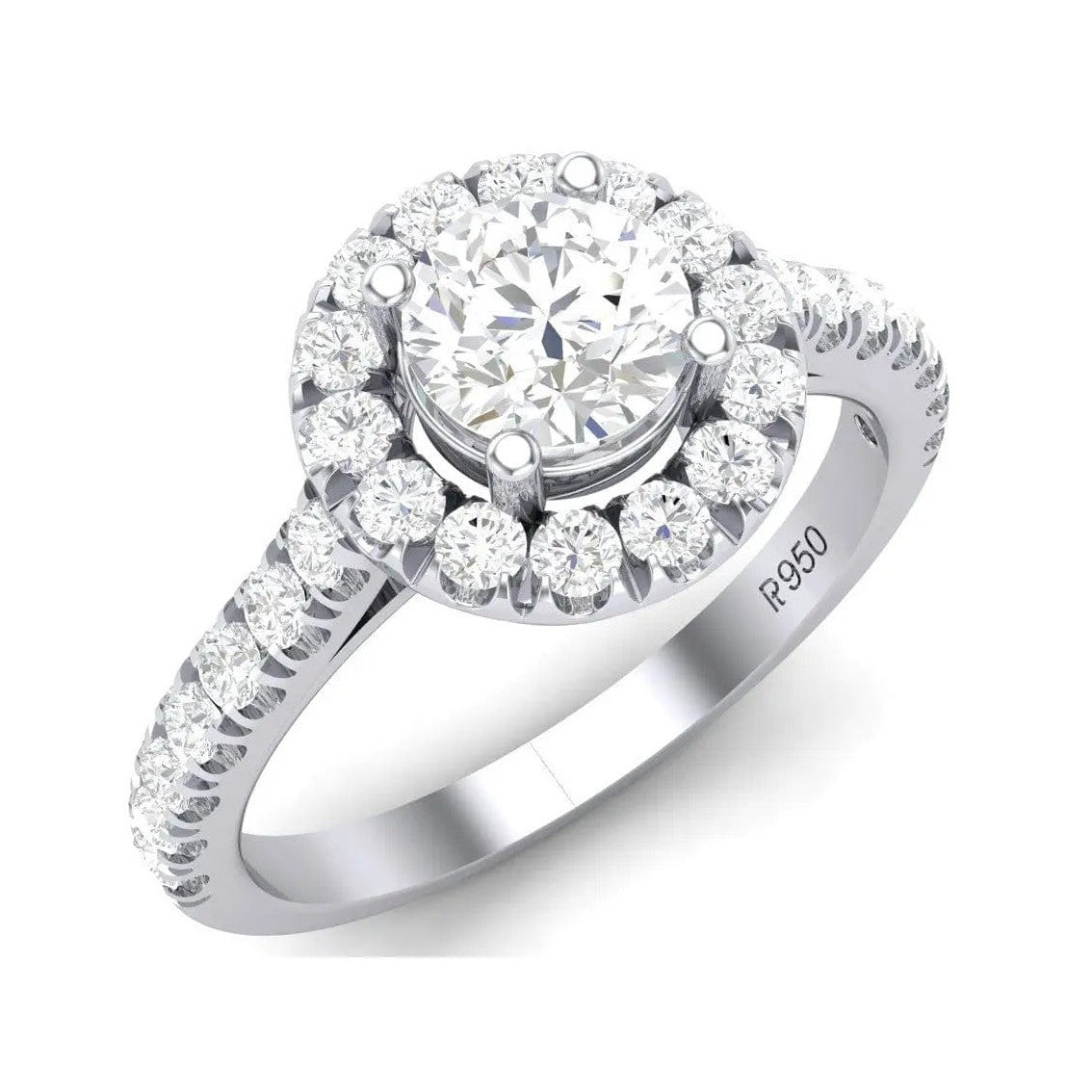 Platinum Solitaire Halo Engagement Ring with Diamond Shank JL PT 465