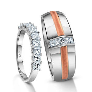 Platinum Love Bands with Rose Gold JL PT 1053