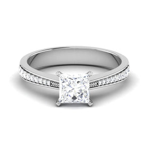 Princess Cut Solitaire Engagement Ring in Platinum with Diamond Studded Shank JL PT 487