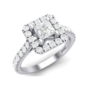 Princess Cut Solitaire Platinum Ring with Halo Setting for women JL PT 470