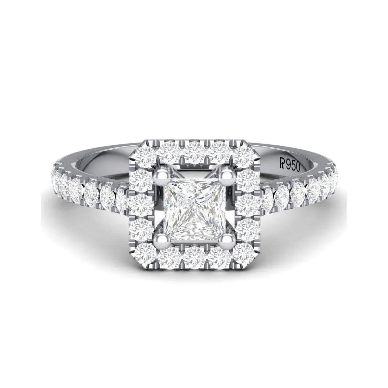 Princess Cut Solitaire Platinum Ring with Halo Setting for women JL PT 470