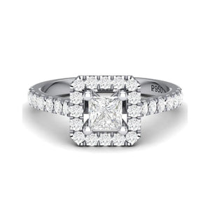 Princess Cut Solitaire Platinum Ring with Halo Setting for women JL PT 470