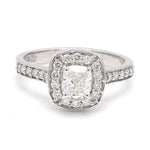 Load image into Gallery viewer, Raised Halo Solitaire Engagement Platinum Ring with Cushion Cut JL PT 661
